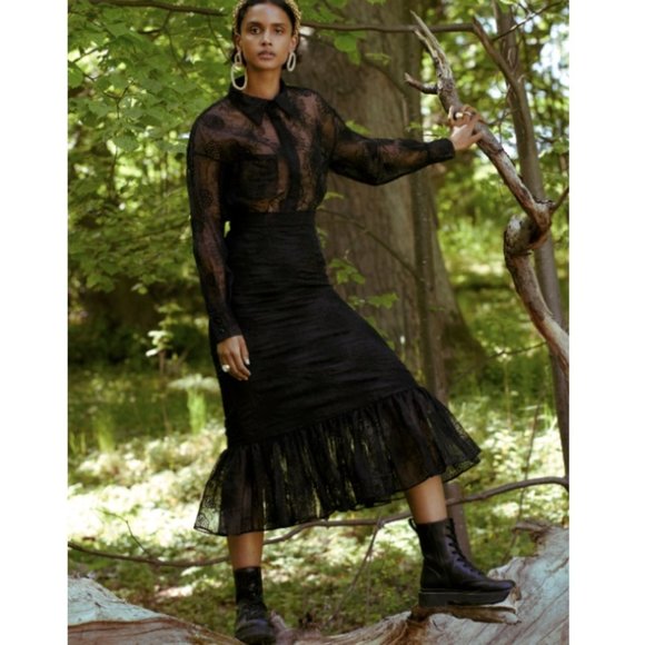 EUC SANDRA MANSOUR X H & M Lace Mermaid Ruffle Midi Skirt 12 - Picture 9 of 10